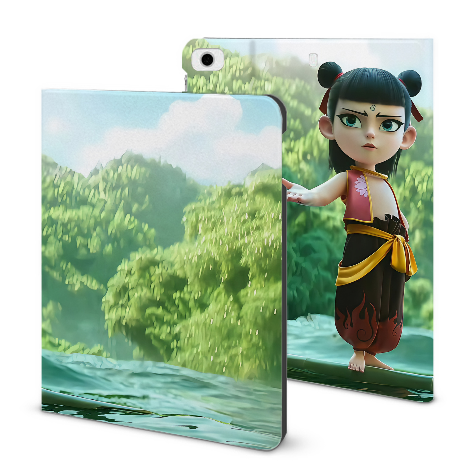 （画像用） Ne Zha 2 ナタ 魔童の大暴れ IPad ケース ブック型 PUレザー TPU 耐衝撃 軽量 薄型 ペン収納なし 全面保護 IPad 各モデル対応